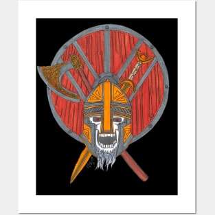 Viking Skull with Shield and Weapons Posters and Art